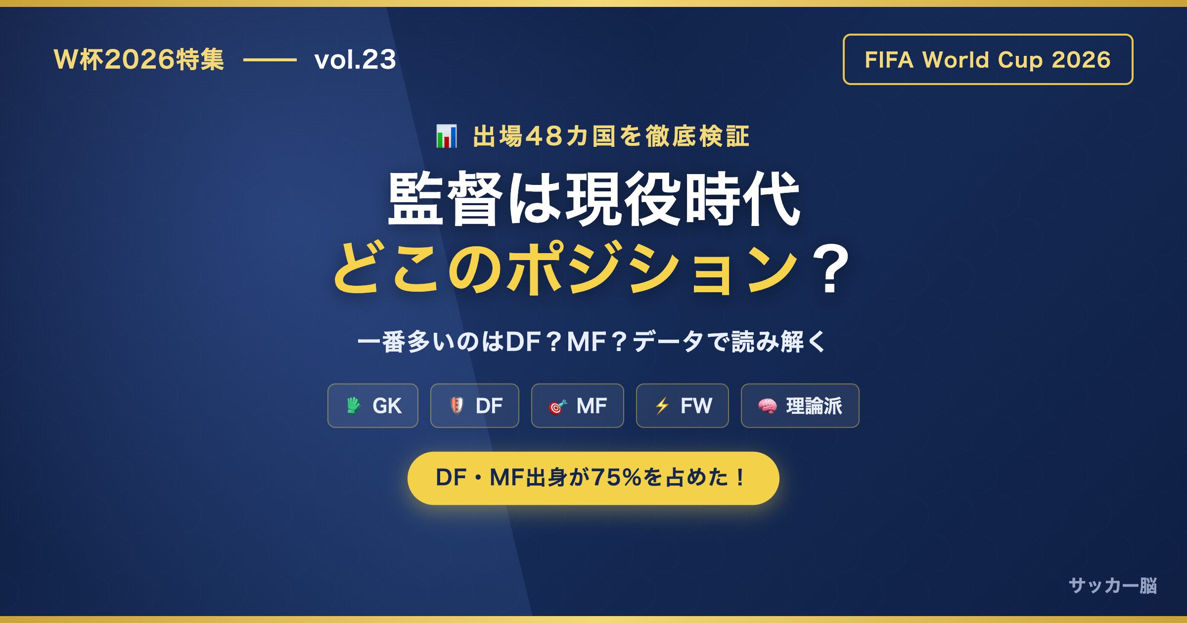 W杯2026 出場48カ国の監督は現役時代どこのポジションが多いか検証