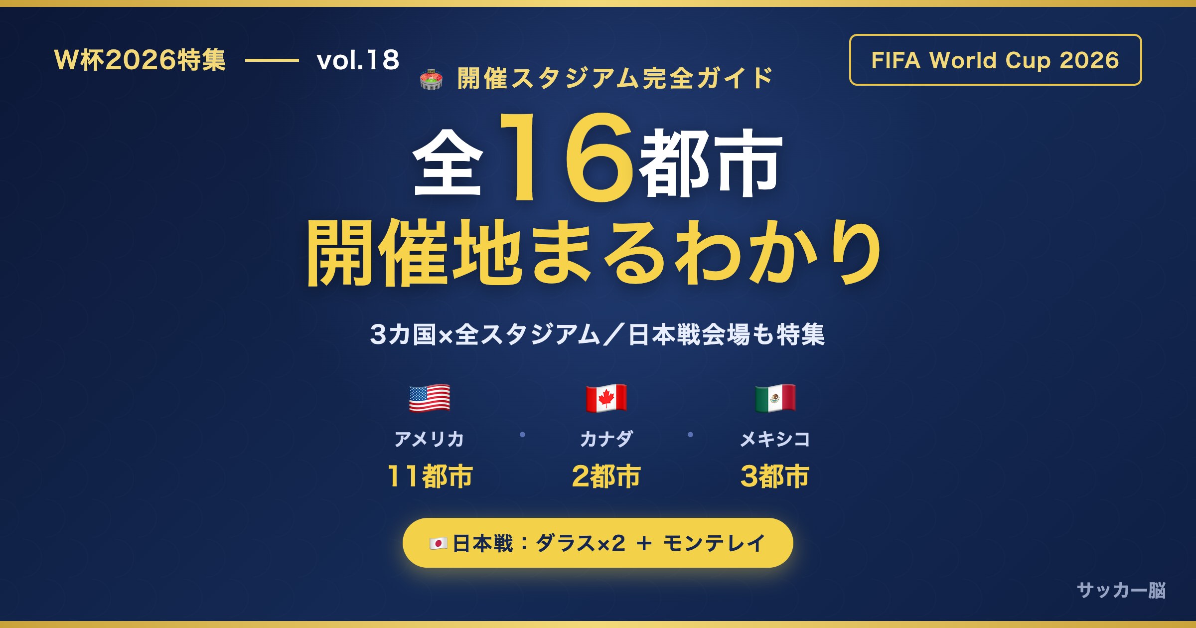 W杯2026 開催16都市完全ガイド アメリカ11・カナダ2・メキシコ3