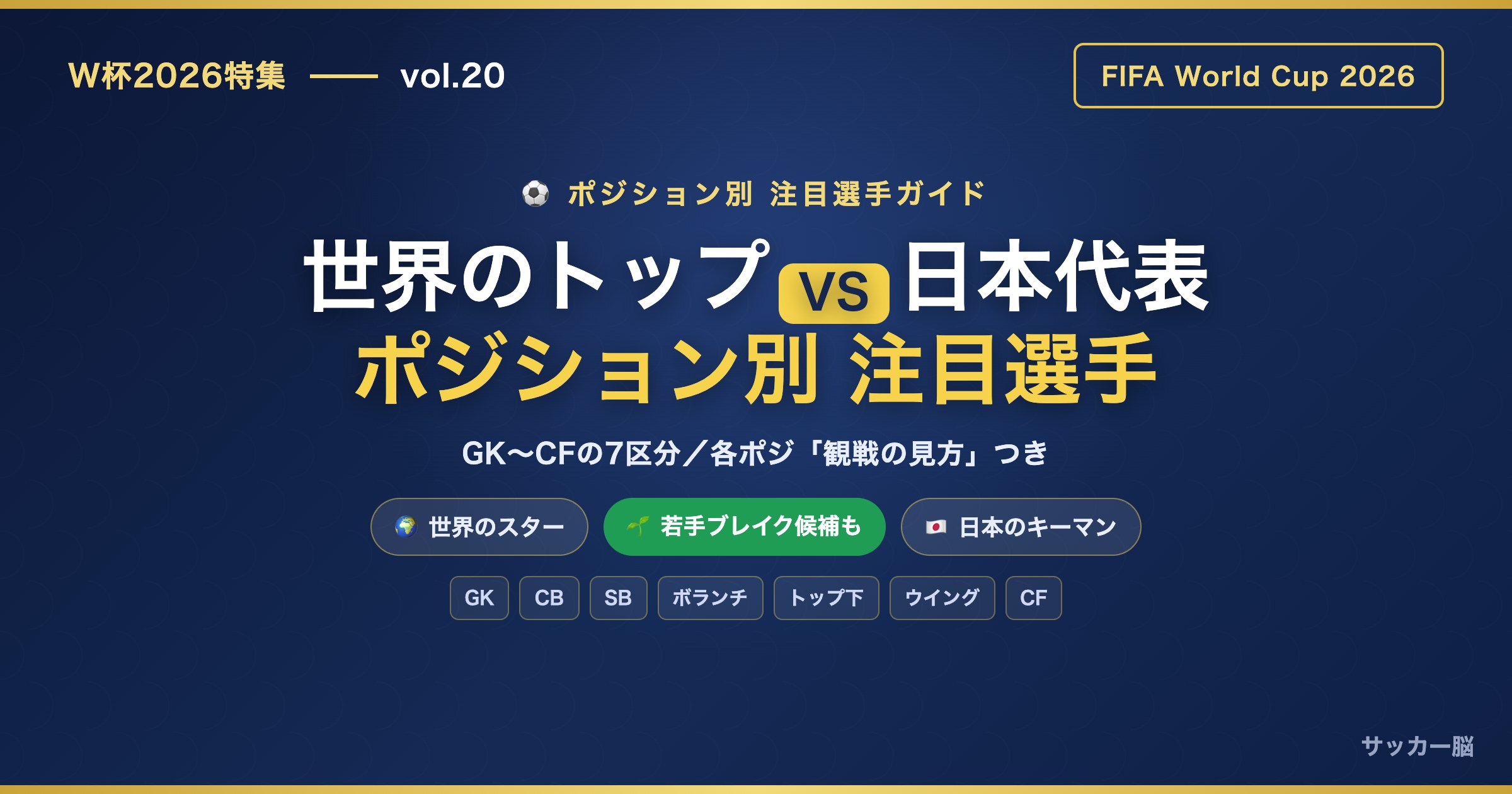 W杯2026 ポジション別 世界のトップvs日本代表＆若手ブレイク候補