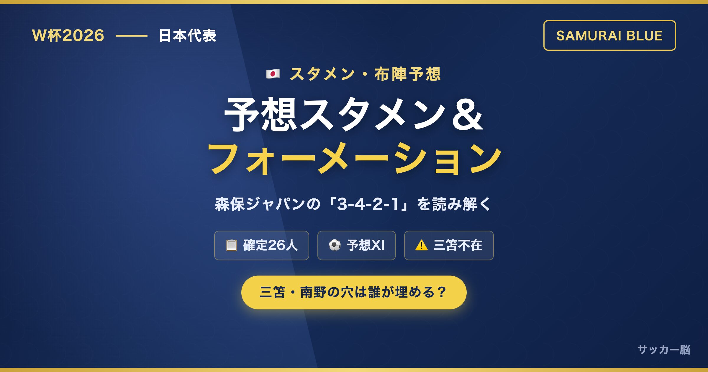 W杯2026 日本代表 スタメン・フォーメーション予想