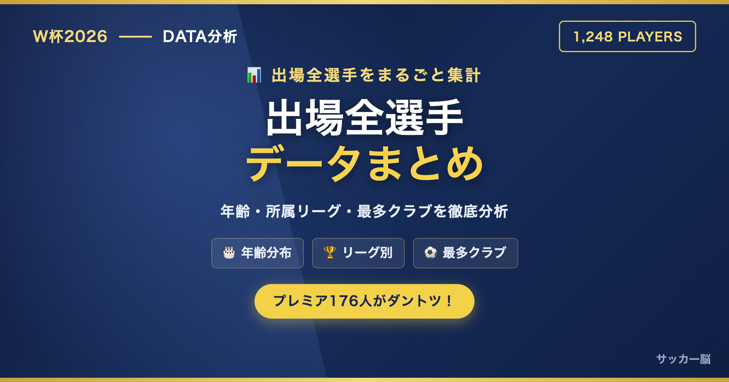 W杯2026 出場全選手データまとめ 年齢・所属リーグ・クラブ分析