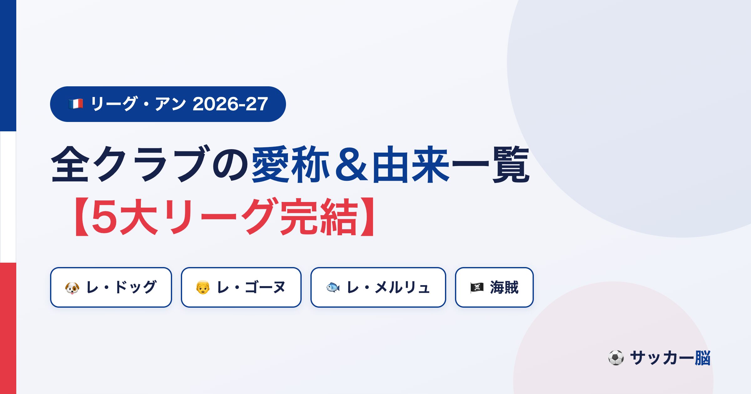 リーグ・アン全クラブの愛称と由来一覧 2026-27（5大リーグ完結）