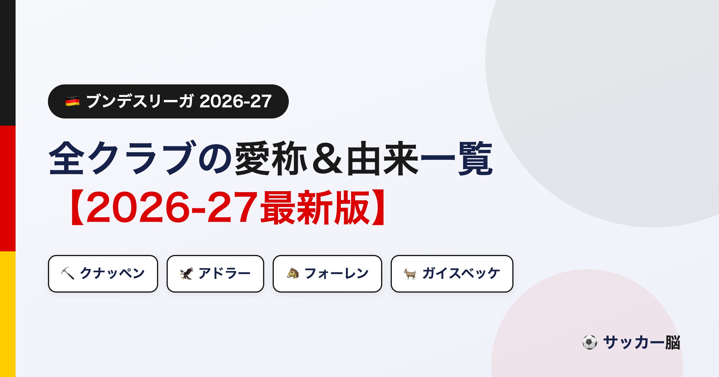 ブンデスリーガ全クラブの愛称と由来一覧 2026-27