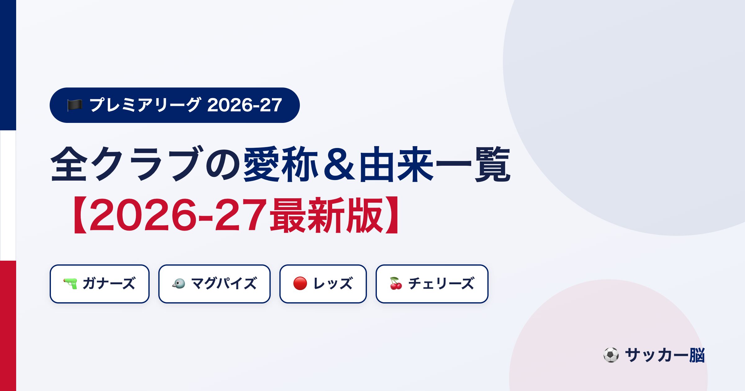 プレミアリーグ全クラブの愛称と由来一覧 2026-27