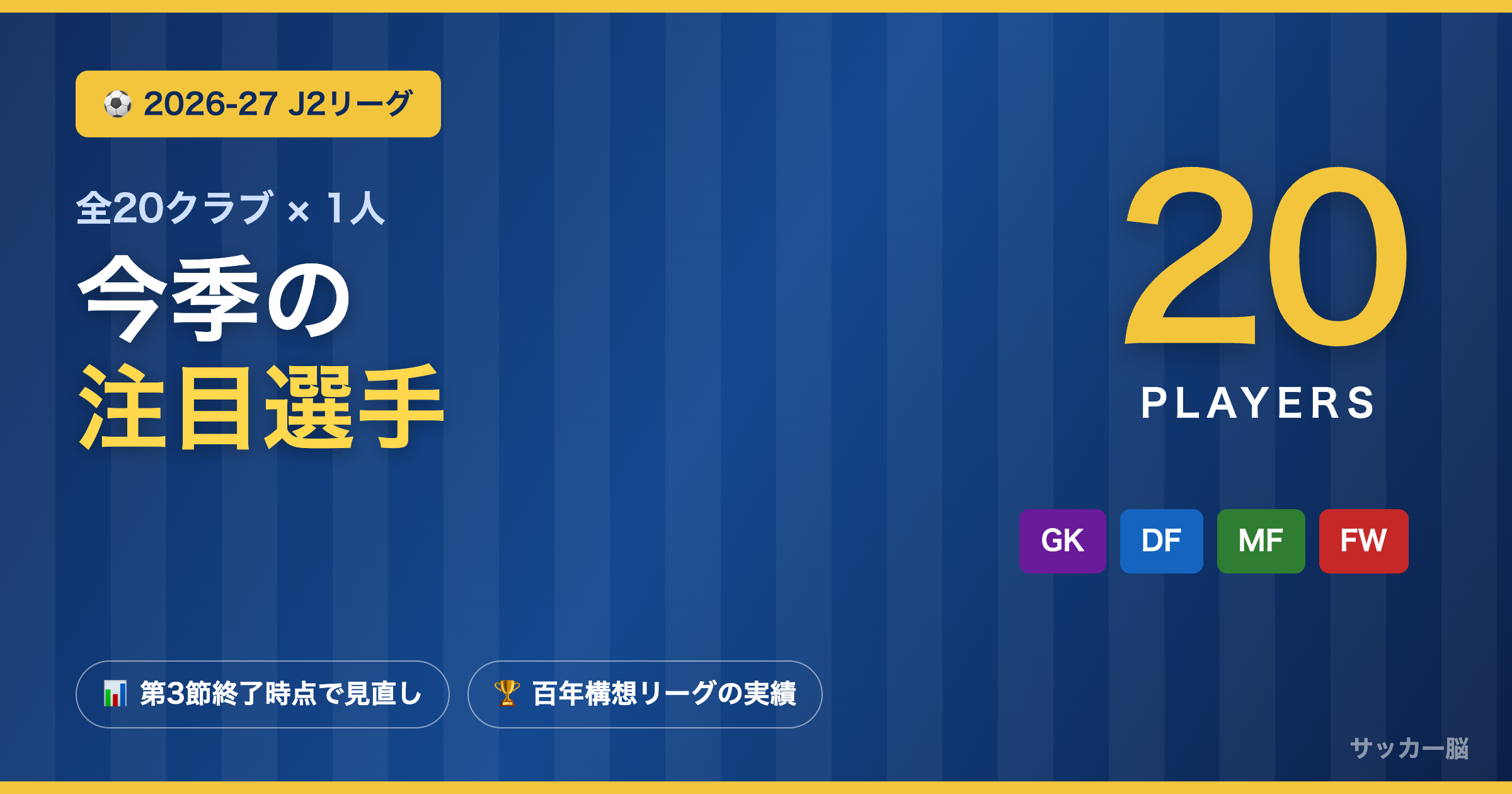 2026-27シーズン J2全20クラブの注目選手20人まとめ