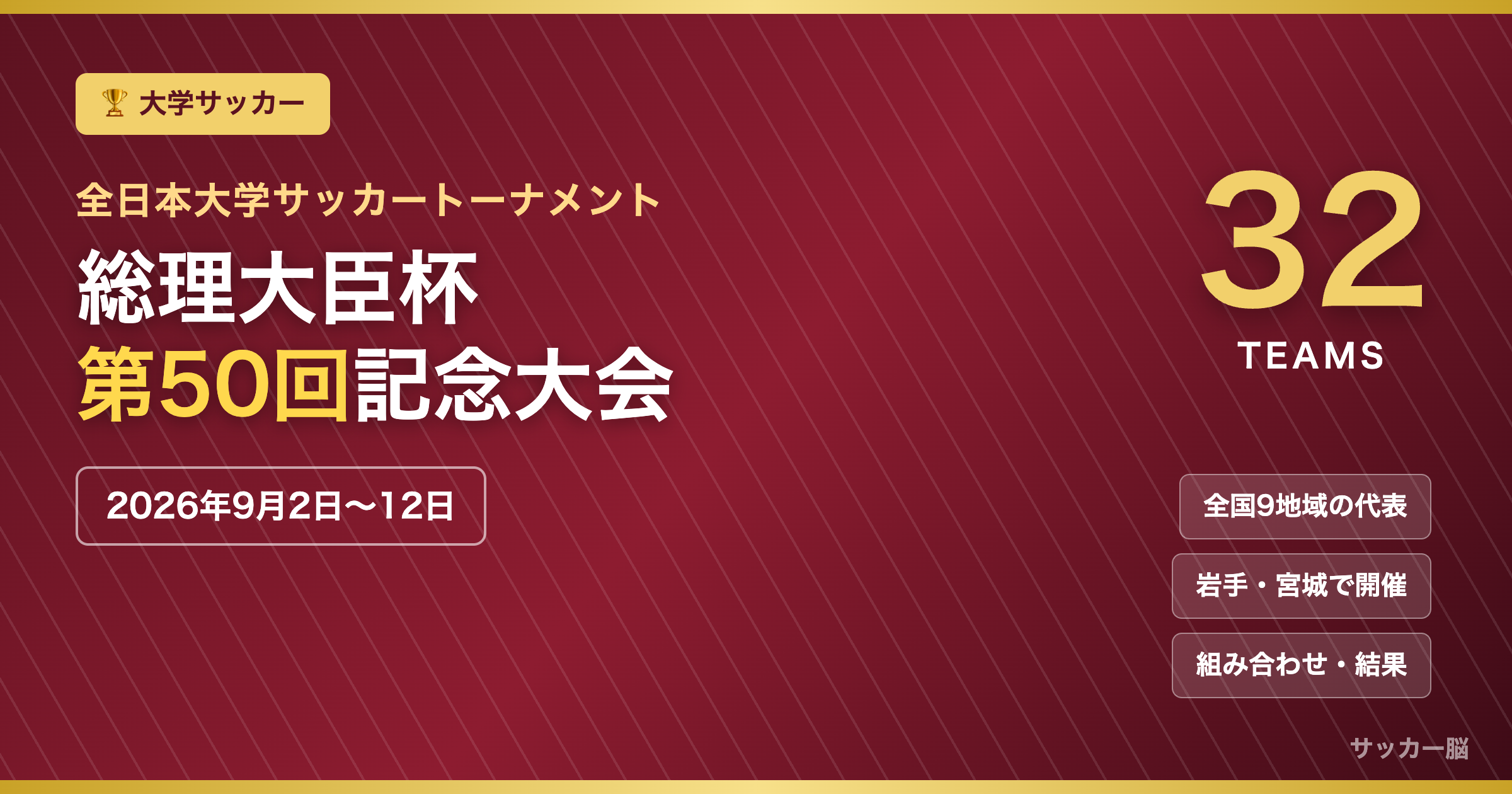 第50回 総理大臣杯 全日本大学サッカートーナメント 出場32チーム・組み合わせまとめ