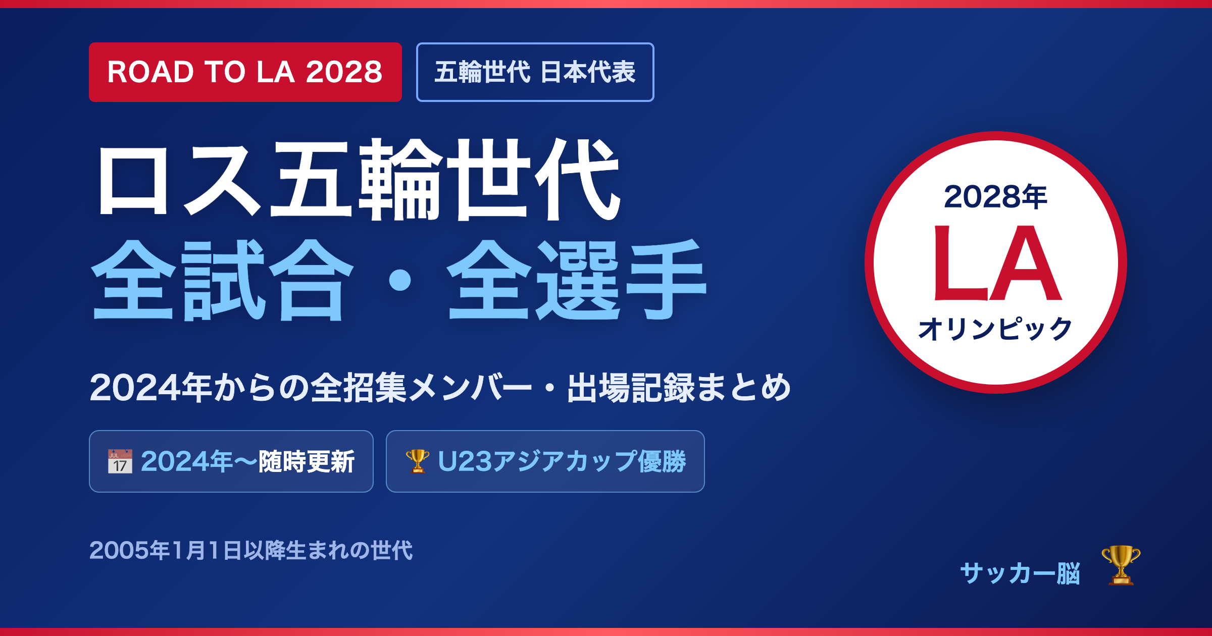 ロス五輪世代 日本代表 全試合・全選手まとめ